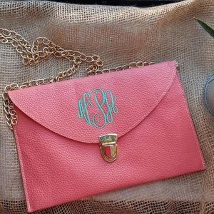 Monogramed  Pink Envelope Clutch